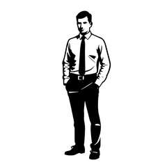 Professional man standing confidently in a suit with a business demeanor in a clean, modern style