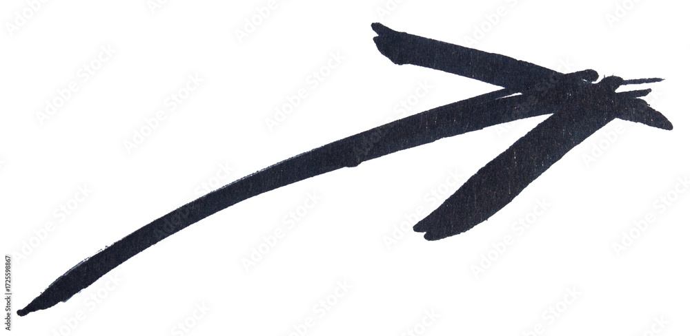 Poster hand drawn black arrow sketch with marker brush stroke, abstract ink pointer symbol for direction, b