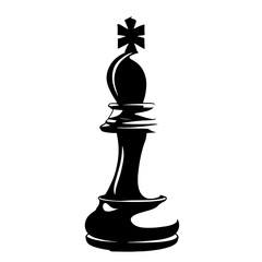 Bishop chess piece in black silhouette on a white background, representing strategy and competition in a classic game of chess