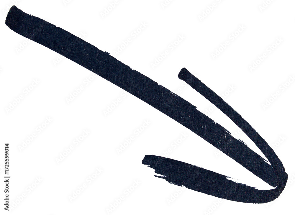 Poster hand drawn black arrow sketch with marker brush stroke, abstract ink pointer symbol for direction, b