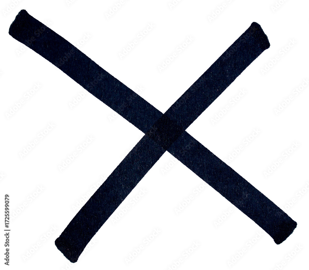 Poster hand drawn black cross mark with marker brush strokes, abstract ink x symbol for wrong choice, error