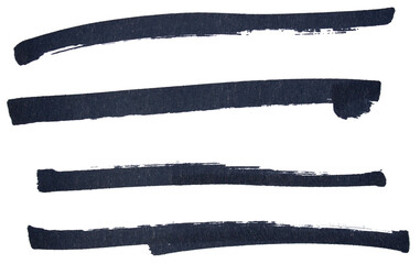 Hand drawn black marker brush strokes set, abstract ink lines collection for underline, highlight, text divider, design element, doodle sketch, isolated simple shapes on transparent background