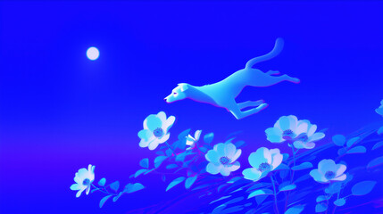 dog with flowers under the moon, chinese horoscope animal symbol of the year