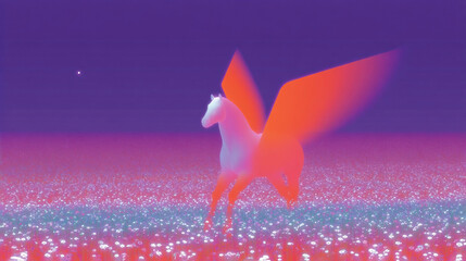 red winged horse flies through the meadow, chinese horoscope animal symbol of the year