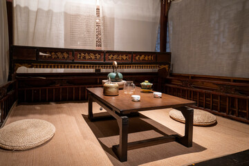 The tea room in the attic of ancient Chinese architecture