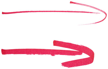 Hand drawn red arrow sketch with marker brush stroke, abstract ink pointer symbol for direction, business design, doodle icon, simple isolated sign element on transparent background