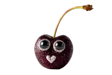 Happy cherry with sparkling eyes and heart smile