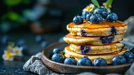 Blueberry honey pancakes breakfast