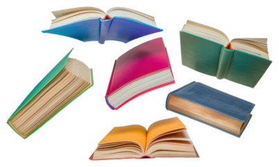 PNG Colorful hardcover books flying education colorful reading.