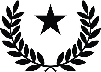 Obraz premium Black Silhouette Laurel Wreath with Star on White Background vector illustration
