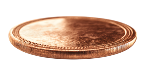Close up of a shiny copper coin with textured edge