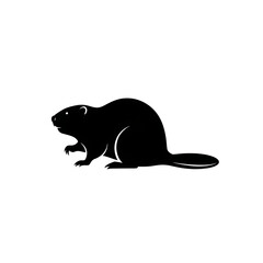 Silhouette of a beaver standing, isolated on white background