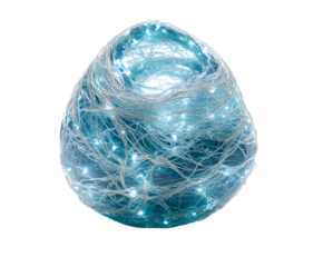 Glowing blue egg shape with internal lights on black background