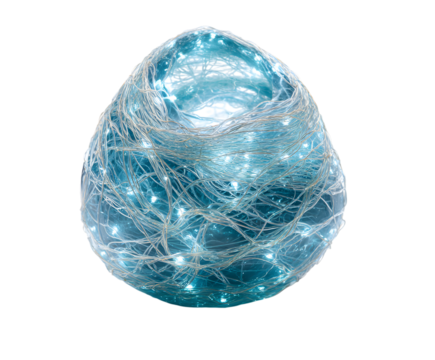 Glowing blue egg shape with internal lights on black background