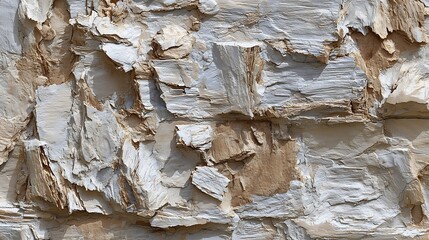 Textured White and Beige Rocky Cliff Face with Rough Surfaces and Natural Colors