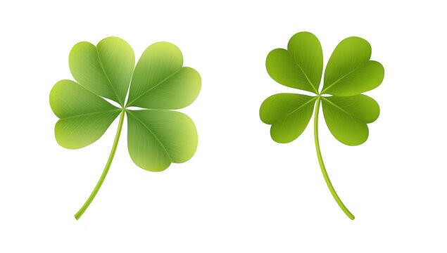 Two green four-leaf clovers set against a clean white background. symbolizing luck and prosperity. ideal for use in nature-themed designs or seasonal promotions - Powered by Adobe