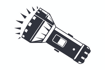 Dark gray handheld flashlight emits light in a simple modern monochrome aesthetic