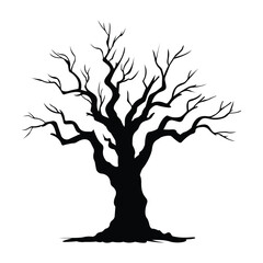 Bare leafless tree silhouette, symbol of autumn, winter, nature, spooky, eerie, Halloween, and environmental concepts.