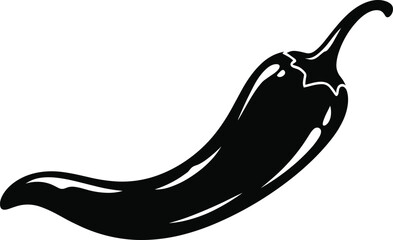 Black silhouette of a single chili pepper on a white background spice food