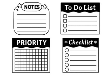 Cute planner note boxes and bullet journal elements set, Transparent Background