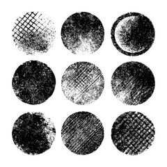 Grunge circle textures set with distressed stamp and halftone effect, Transparent Background
