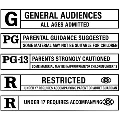 Movie rating labels set with parental guidance and restricted categories, Transparent Background