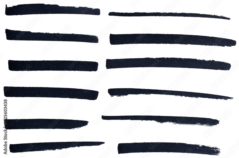 Poster hand drawn black marker brush strokes set, abstract ink lines collection for underline, highlight, t