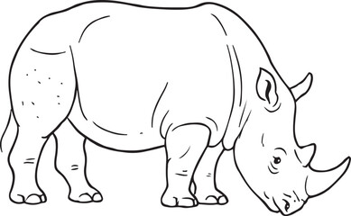 Simple Black and White Line Art Illustration of a Rhinoceros