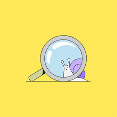 Curious snail under magnified view, a whimsical and playful illustration, perfect for children's books, educational materials and fun projects, vector art