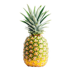 Obraz premium A vibrant. fresh pineapple stands upright against a clean white background. its textured skin and green crown. ideal for culinary or tropical-themed projects