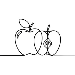 Minimalist line art of a whole apple and a halved apple