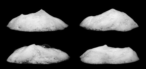 liquid white foam from soap or shampoo or shower gel Abstract soap bubbles. Set foam, soap bubble...