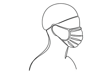Minimalist line art of a person wearing a surgical face mask