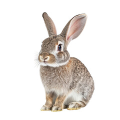 A close-up of a cute. fluffy rabbit sitting on a white background. its expressive eyes and soft fur. perfect for nature-themed projects or educational materials about wildlife