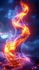 Abstract fiery spiral against night sky