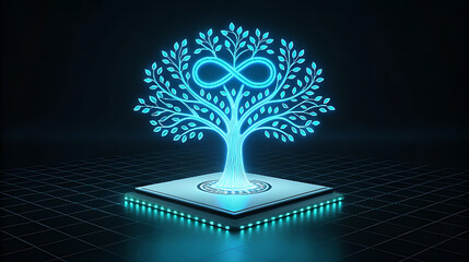 Neon infinity tree on digital platform infinity symbol
