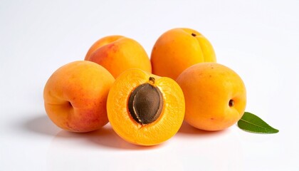 Vibrant Apricots A Close-Up Display of Fresh, Ripe Fruit on a Clean White Background