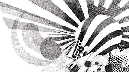 Abstract Black and White Geometric Pattern with Circles Lines and Dots for Modern Design