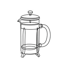 Line drawing of a classic glass french press coffee maker