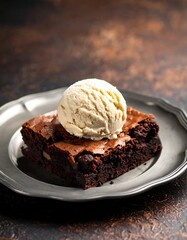 Brownie with vanilla ice cream
