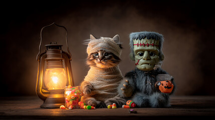 Cute pets in Halloween costumes