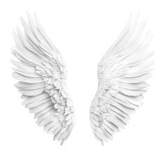 Fototapeta premium A pair of intricately designed white angel wings made of delicate materials. symbolizing freedom and inspiration. set against a clean white background. ideal for artistic or spiritual themes
