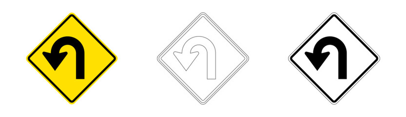 Very Sharp Curve to the Left Traffic Sign in Vector Format