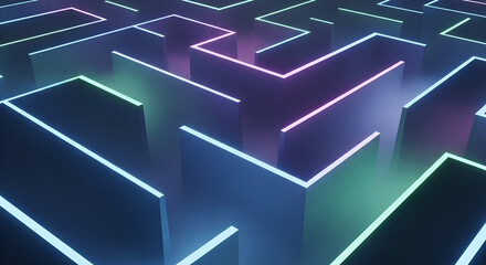 Abstract Maze Navigating Complexity and Finding Solutions with Neon Light Effects