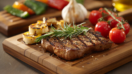 Grilled steak with herbs and garlic