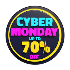 Cyber Monday Sale Promotion with the Text Cyber Monday and Up to 70% Off