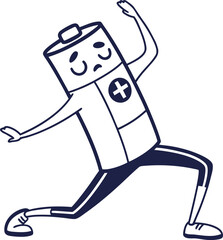 Battery character in a yoga pose with sad expression