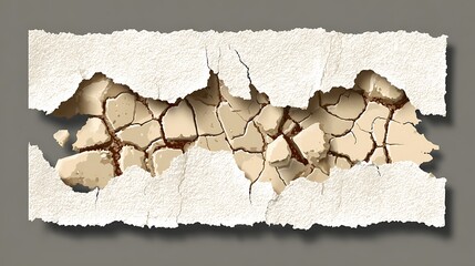 Cracked Dry Earth Pattern on Torn Paper with Shadow Effect