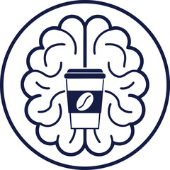 Brain with coffee cup icon for mental energy symbol