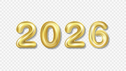 Shiny Gold 2026 Numbers Balloon for New Year Celebration. Elegant Golden 2026 Year Numbers with 3D Effect